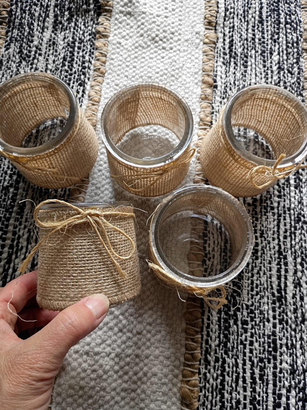 Set of Burlap-Wrapped Glass Votive Holders - Natural Set Of 5 - Picture 4 of 7